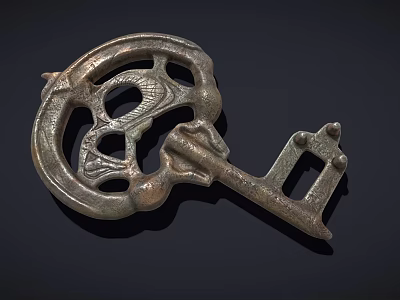 Antique Ornate Metal Carved Key Jewelry With Intricate Patterns And Vintage Design 3d model