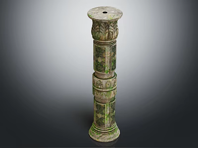 Ancient Ornate Stone Column With Carved Floral Patterns And Layered Design 3d model