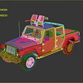 Pink Off Road Pickup Truck With Red Roof Equipment And Black Rack Large Tires