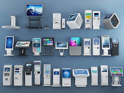 Public Self Service Terminals With Modern Digital Screens Interactive Panels And ATM Kiosks 3d model