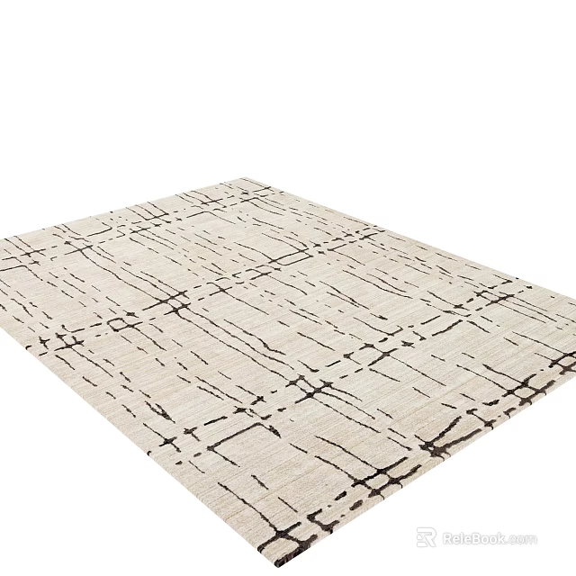 Square Beige Rug With Black Geometric Lines And Textured Woven Pattern 3d model 