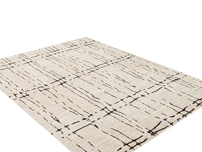 Square Beige Rug With Black Geometric Lines And Textured Woven Pattern 3d model