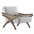 Modern Light Gray Upholstered Single Sofa With Wooden Frame And Woven Armrests