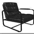 Black Leather Leisure Chair with Stitched Design and Metal Frame Armrests in Modern Style