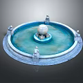 Elegant Round Garden Fountain With Central Globe And Decorative Stone Statues