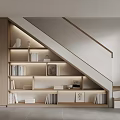 Modern Built In Under Staircase Storage Shelf With Soft Led Light For Book And Decor