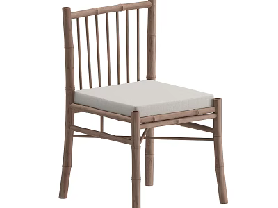 Modern Single Chair With Wooden Frame Vertical Slat Backrest And Light Gray Cushioned Seat 3d model