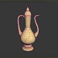 Elegant Golden Household Vessel With Lid Two Handles And Round Base
