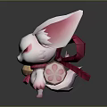 Cute White Rabbit Character With Pink Ears Red Eye Patterns Bell Ribbon And Drum Decoration