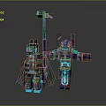 Minecraft Style Man In Armor With Glowing Details And Hammer Weapon