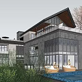 Chinese-style double-slope villa 3d model