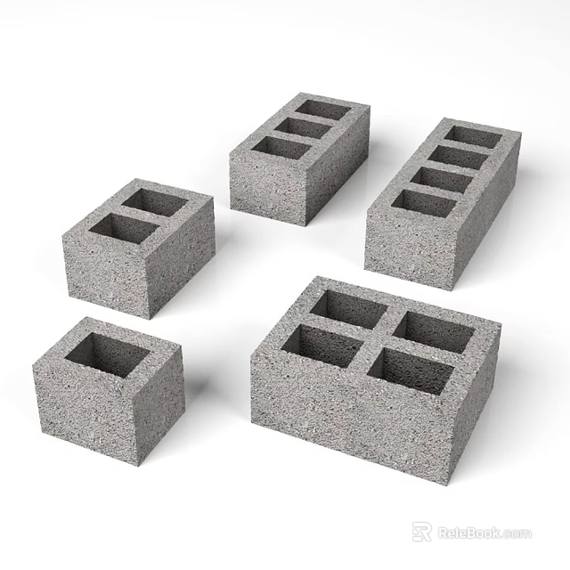 Concrete Blocks In Various Sizes As Building Components With Holes For Construction 3d model