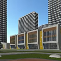 Modern Residential Community With Tall Buildings Low Rise Structures And Outdoor Playground Featuring Greenery