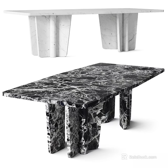 Elegant Black And White Marble Dining Table With Unique Sculptural Legs Design 3d model