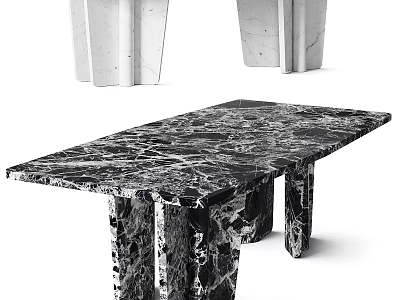 Elegant Black And White Marble Dining Table With Unique Sculptural Legs Design 3d model