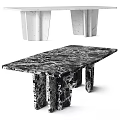Elegant Black And White Marble Dining Table With Unique Sculptural Legs Design 3d model