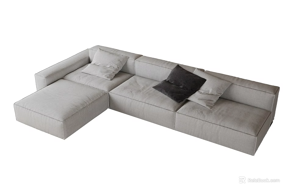 Multiple People Relax on Spacious Modern L Shaped Sofa with Soft Cushions 3d model 