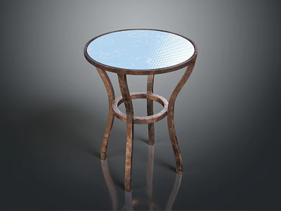 Modern Round Glass Top Stool With Brass Metal Legs And Ring Design 3d model