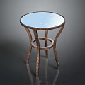 Modern Round Glass Top Stool With Brass Metal Legs And Ring Design
