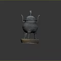 Ancient Bronze Sculpture Carving With Intricate Engravings Lid Handles And Three Legs Base