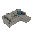 Stylish Modern Sectional Sofa With White Blue Pillows And Checked Fabric Design 3d model