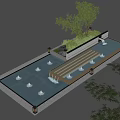 Outdoor Water Fountain with Square Pool Tiered Water Flow Green Plants and Decorative Lights