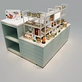 Modern Mall Counter With Multi Layer Shelves Displaying Canned And Bottled Products