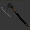Handcrafted Axe With Sharp Metal Blade And Wooden Leather Wrapped Handle