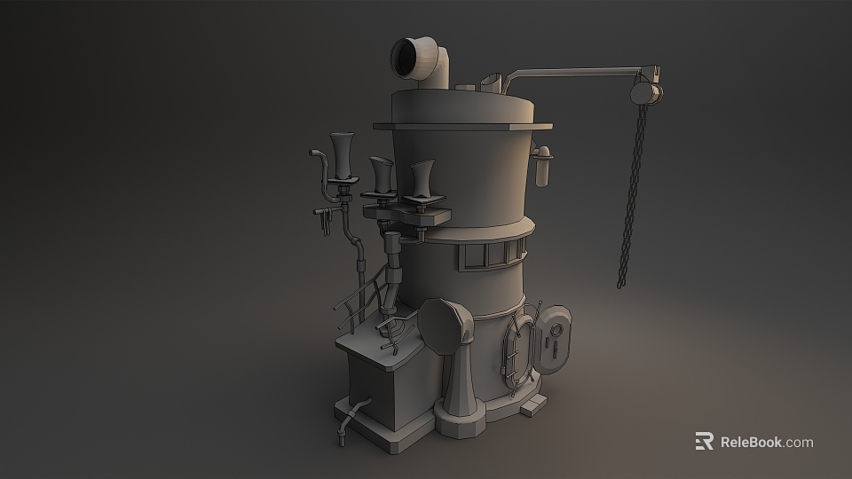 Cartoon Scene 3D Model Of Industrial Mechanical Device With Pipes Stand And Top Opening 3d model 