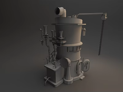 Cartoon Scene 3D Model Of Industrial Mechanical Device With Pipes Stand And Top Opening 3d model