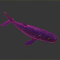 Glowing Dark Blue Whale Aquatic Animal with Purple Red Light Effects on Gray Background