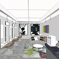 Modern Clothing Store Interior With Mirrors Sofa Colorful Carpet And Decorative Paintings