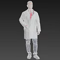 Man in White Coat With Stethoscope Red Tie Blue Pants Sneakers Against Gray Background