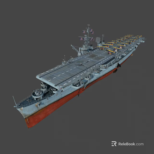 Large Military Aircraft Carrier With Gray Hull Red Bottom And Flight Deck 3d model 