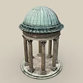 Elegant Classical Garden Ornament With Green Copper Dome And Stone Columns