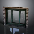Old Green Window Frame With Broken Glass And Brick Wall Design