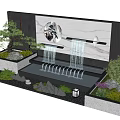 Modern Feature Wall With Waterfall Fountain Pine Tree Green Plants And Lighting Elements 3d model