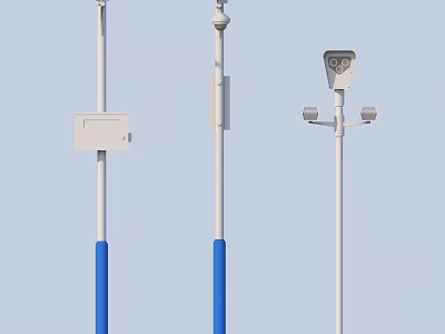 Household Outdoor Poles With Blue Base Camera Box And Antenna Attachments 3d model