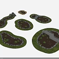 Various Water Fountain Designs With Stone Edged Borders And Green Plant Landscaping