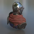 Game Movie Character With Silver Helmet Red Cape And Metal Shoulder Armor