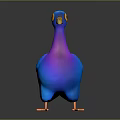 Vibrant Blue Purple Flying Animal 3D Model With Orange Beak And Feet On Dark Background