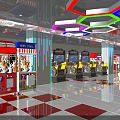 Colorful Amusement Arcade With Claw Game Machines Bright Lighting And Checkered Floor Tiles