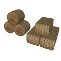 Different Shapes Of Stacked Hay Bales And Cubes On Dark Surface