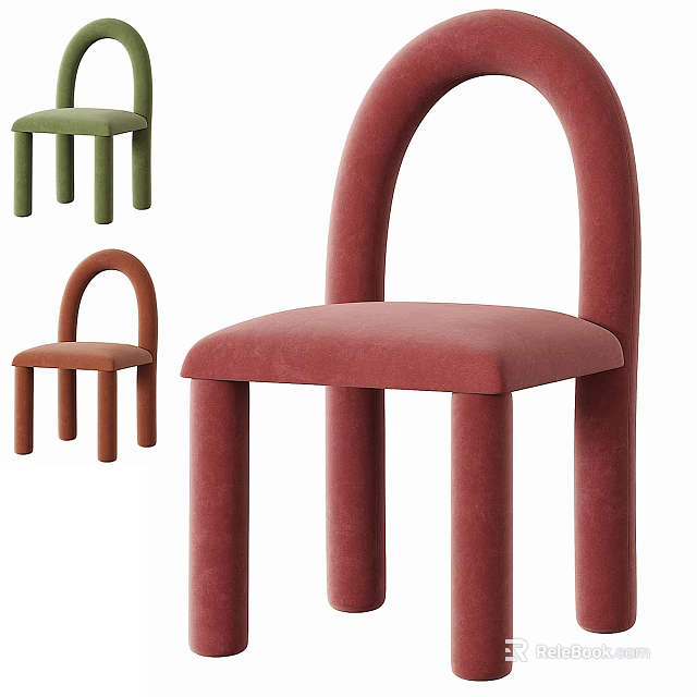 Modern Stylish Accent Chairs With Curved Back Cylindrical Legs Green Brown Pink Hues 3d model 