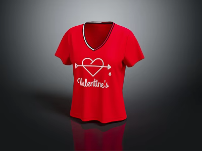 Red V Neck T Shirt With Heart Design And Valentine's Text 3d model