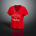Red V Neck T Shirt With Heart Design And Valentine's Text
