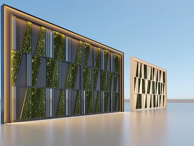Modern Green Living Wall With Geometric Patterns And Outdoor Decorative Design 3d model