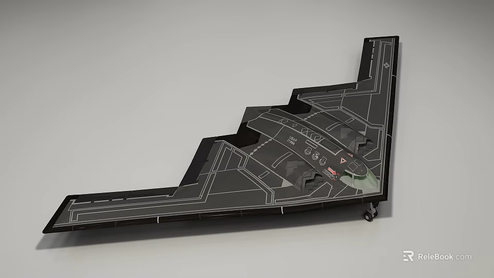 Stealth Black Fighter Jet Model with Detailed Wings in Top View 3d model 