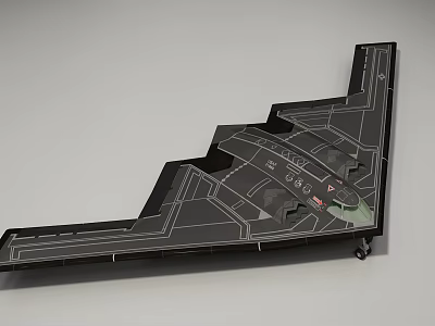 Stealth Black Fighter Jet Model with Detailed Wings in Top View 3d model