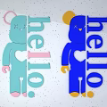 Cute Cartoon Wall Decor With Light Blue Dark Blue Figures Hello Lettering And Heart Shape